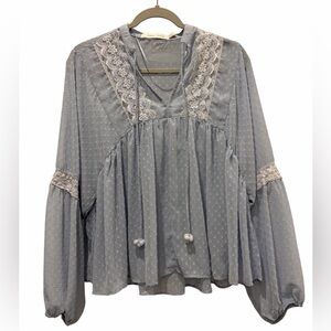 bishop + young Romantic Sheer Lacey Periwinkle Blouse Large Fairy Coquette